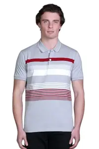 SANE ORIGINALS T-Shirt for Men with Pocket || Textured Striped Polo for Men Metallic Grey
