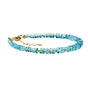 Gems_Hub Aquamarine Bracelet with Gold Clasp – 3-3.5mm Rondelle Beads – Faceted Cut – Healing, Fashion, Gift, Spiritual, Yoga|FIZA_LINK_00707