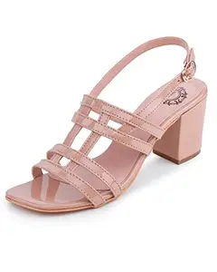 TRASE Peach Synthetic Leather Comfortable & Trendy Block Heel Heel Sandals| For Casual Wear & Formal Wear Occasions 2 inches heel |For Women & Girls - 6 UK