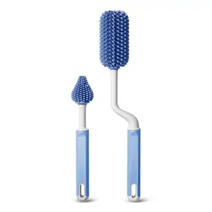 Mee Mee 360° Movable Silicone Bristle Baby Feeding Bottle Cleaning Brush & Nipple Cleaner, Ergonomic Handle, Easy to Clean Bottle Corners for Narrow Neck & Wide Neck Feeding Bottles (Blue)