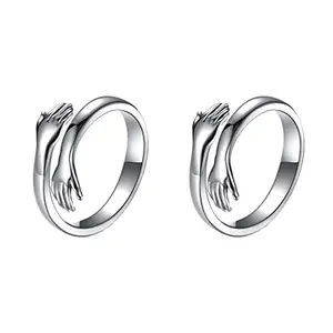 Silver Rings Couple Hug for Women Mother Grandmother Wife Girlfriend Female Lover - 2pcs