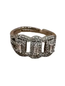 ShashwatArtificial Adjustable Three-Stone Diamond Studded Ring - Elegant Sparkling Jewelry for Women, Stylish Fashion Ring for Engagement & Special Occasions