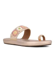 Inc.5 Womens Rose Golden Embellished One Toe Ethnic Slip-On Flats