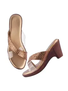 TRYME Ravishing Wedge Slip On Sandal Embellished Rhinestones & Transprent Strap Platform Party Heels For Womens & Girls