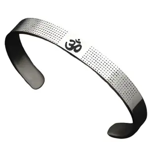 Men's Stainless Steel Kada Bracelet with Om Symbol | Stylish Adjustable Open Cuff Kada for Men | Religious Spiritual Kada Bangle for Boys | Type 3
