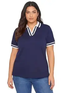 Wear Your Opinion Plus Size Women Polo V Neck Stripe Collar Tshirt Top | Half Sleeve