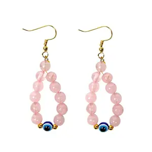 Reiki Crystal Products Rose Quartz Earrings Studs | Rose Quartz Tops | Evil Eye Earrings for Women | Crystal Earrings | Crystal Stone Earrings