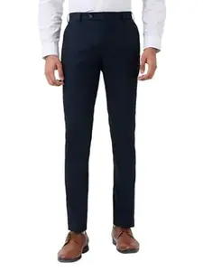 Park Avenue Men's Super Slim Fit Plain Pattern Polyester Blend Pleated Formal Trouser