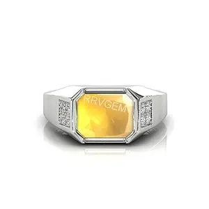 RRVGEM YELLOW SAPPHIRE RING 6.25 Ratti To 6.00 Ratti PUKHRAJ RING SILVER Plated Adjustable Ring Gemstone Ring for Men and Women (Lab - Tested)