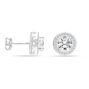 LeCalla 925 Sterling Silver BIS Hallmarked Post Brilliant Round Cubic Zirconia Halo Stud Earrings for Women and Girls