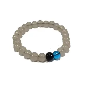 Selenite with aquamarine with Black obsidiane For Men Beads Bracelet Crystal Stone Bracelet Round Shape for Reiki Healing and Crystal