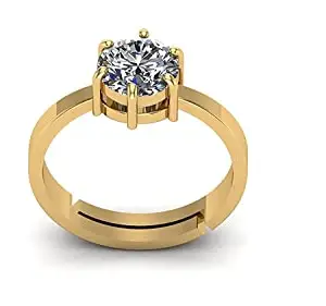 SIDHARTH GEMS 10.25 Ratti 9.50 Carat 925 Sterling Silver Gold Plated American Diamond Zircon Stone Adjustable Ring for Men and Women