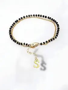 BMI Gold Plated Fascinating s Alphabet With Black Beads Bracelet For Women