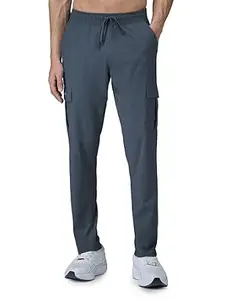TECHNOSPORT Men's Solid Relaxed Fit TS Flexi Cargo Trackpants Drawstring 4-Pocket Polyester Joggers for Outdoor Travel Gym Running UPF50+ Anti Odour