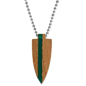 Shiv Jagdamba Spearhead ArrowHead Teardrop Geometric Skinny Green Wood, Acrylic Pendant Necklace Chain For Men And Women
