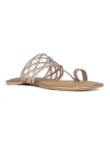 Inc.5 Womens Rose Gold Ethnic Striped Round Toe Flats