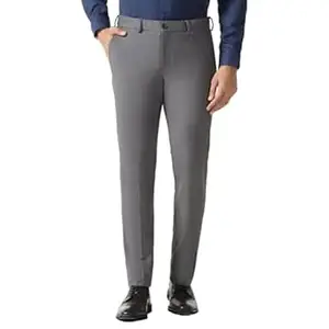 Blackberrys Men's Polyester Blend Self-Design Slim Fit Formal Trousers