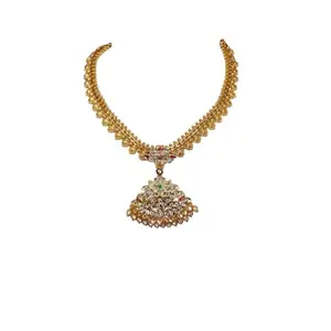 7124-Chain with Traditional stone pendant - Pack of 1|Gold Plated Fashion Jewellery Traditional Covering Long Chain with Multicolor AD stone Dollar for Women & GirlsTraditional