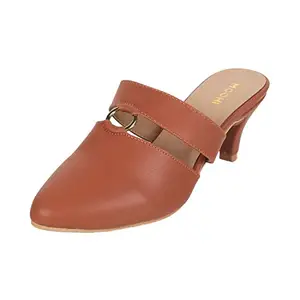 Mochi Women Kitten Heel Mules Tan UK/8 EU/41 (31-150)