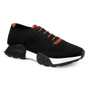YUVRATO BAXI Men's Knitted Upper Material Black Casual Lace-Up Brogue Outdoor Shoes.- 6 UK