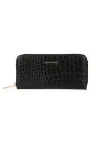 Van Heusen Women Leather Black Textured Casual Wallets