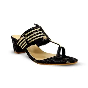 NINEGRAM Fashion Gold Tassel Kolhapuri Chappal| Kolhapuri Chappal for Women| Sandals for Women| Heels for Women| Block Heels for Women| Box Heels for Women| Heels for Girls| Footwear for Women| Heels|