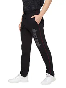 Sporto Men's Print Cotton Slim Fit Gym Track Pants with Zipper Side Pockets - Black