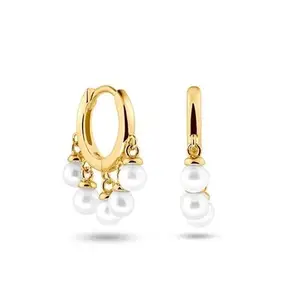 KRYSTALZ Beautiful Chandelier Slim Gold Plated Pearl Drop Hoop Earrings for Women & Girls