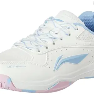 Li-Ning Ultra Power Non-Marking Unisex-Adult Badminton Shoe|Indoor Sports|Stability Heel, Prototypical Sole, Lightweight Shoe (White/Lt Blue,UK 1)