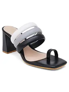 Shuz Touch Women One Toe-Quilted Block Heel Slip-on - Black