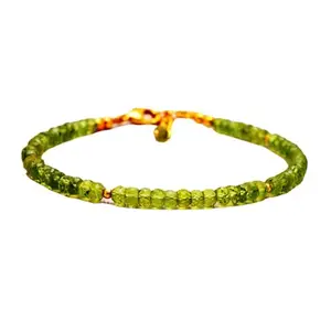 Lady Works Peridot 3-3.5mm Rondelle Shape Faceted Cut Beads 7 inch Gold Plated Clasp Bracelet for men, women, unisex. Link Chain Stacking Bracelet.|LBRAC_LW_05294
