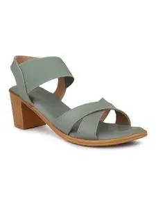 Inc.5 Womens Green Party Wear Solid Round Toe Block Heel Sandals
