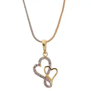 KENNICE Pendant with Chain Gold-Plated American Diamond Studded Heart Shape Jewellery For Girls & Women