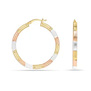 LeCalla 925 Sterling Silver BIS Hallmarked Gold Plated Dimond-Cut Hoop Earrings for Women
