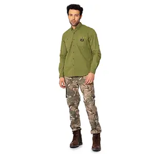 Royal Enfield Solid Cotton Regular Fit Mens Casual Wear Shirt (Olive, S)