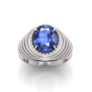 RRVGEM 12.00 Carat Blue Sapphire panchdhatu ring Silver Plated Ring Astrological Adjustable Ring Size 16-22 for Men and Women