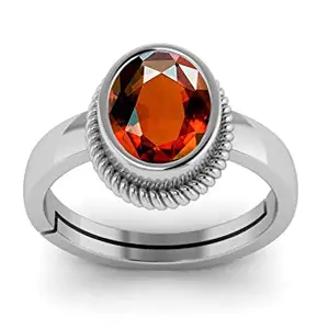 DINJEWEL 11.00 Ratti/11.25 Carat Natural Red Garnet/Hessonite Ashtdhatu Adjustable Silver Ring For Women And Men