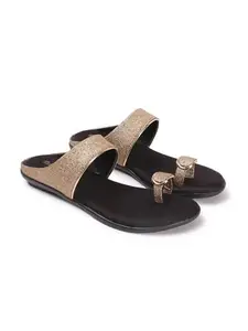 Retro Walk Embellished Open Toe Flats(6121_Antique)