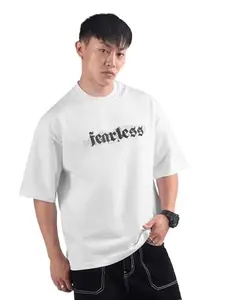 Beyoung Cotton Spray Print Gothic Oversized Tshirt for Men - White | Oversized Fit | Round Neck | Drop Shoulder | Half Sleeves | Baggy Oversize T-Shirt