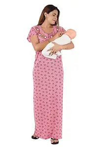 REN STAR Women's Hosiery Cotton Nursing Feeding Maternity Nighty Night Dress FD-075-XL Pink