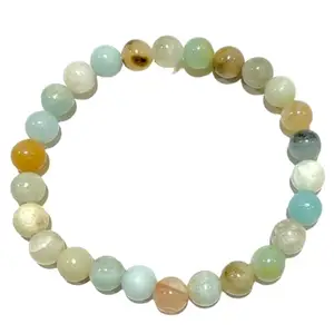 RRJEWELZ Natural Amazonite 8mm Round Shape Smooth Cut Beads 6.5 Inch Stretchable Bracelet For Men & Women. Unisex Bracelet For Healing, Meditation, Prosperity, Gift & Luck|STBR_RR_09701_6.5