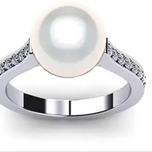 Natural and Original Pearl Moti Gemstone Weight 9.25 Ratti 8.4 carats Premium Ring Panch dhatu Silver Coated Lab Certified for Men and Women Size_14…