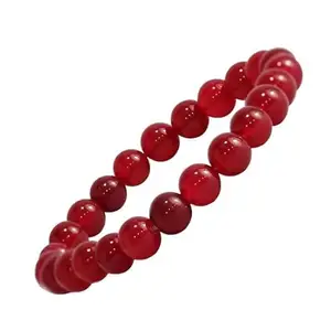 A to Z'S Natural Red Carnelian Gemstone Beaded Bracelet, 8mm Round Beads, Elastic String (24 Beads)