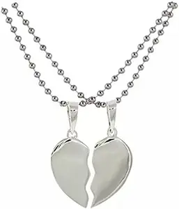 Aadishree Stainless Steel SILVER AD HEART LOCKET,Couple Duo Pendant Chain Necklace BFF Lovers (silver)