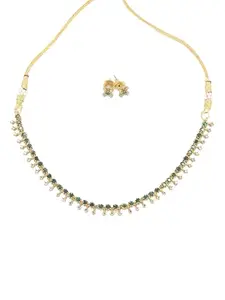 Elegant Gold-Plated Necklace Set with AD Stones and Ruby Beads, Traditional Indian Jewellery