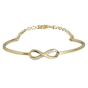 ZAVYA 925 Sterling Silver Infinity Cubic Zirconia Adjustable Gold Plated Cuff Chain Bracelet | Gift for Women and Girls | With Certificate of Authenticity and 925 Hallmark