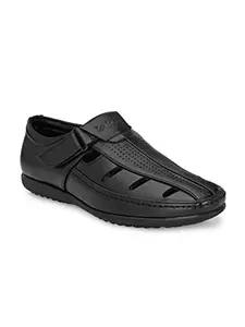 San Frissco Men's shoe-style sandals for Rainy Season Fisherman Slippers with Cushioned Footbed TPR Sole Adjustable Strap lightweight comfortable Trending Stylish and Casual Footwear - 8 (Black)