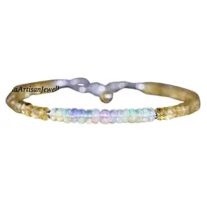 RRJEWELZ Ethiopian Welo Opal & Citrine bracelet for men & women - 3.5mm Tyre & Rondelle Smooth beads - 7 Inch with Silver plated clasp – Healing, Fashion, Gift, Spiritual, Yoga|LCBR_RR_07580