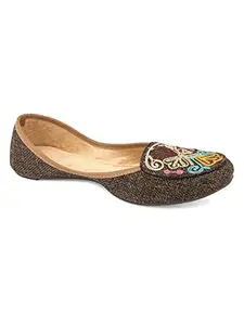 DESI COLOUR Authentic Womens Mojri,Punjabi Jutti-Embroidered & Handcrafted,Brown,DC4292 Ballet Flat (DC4292A)