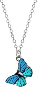 PDY FASHION Blue Butterfly Pendant Necklace with Slver Chain, Fashion Jewellery for Girls